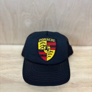 Vintage Black Porsche Crest Trucker Hat